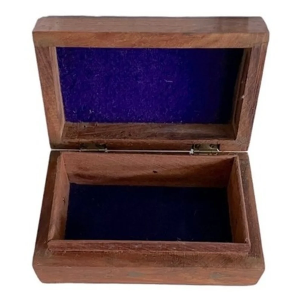 Vintage Wood Jewelry Box Golden Floral Inlay India 6